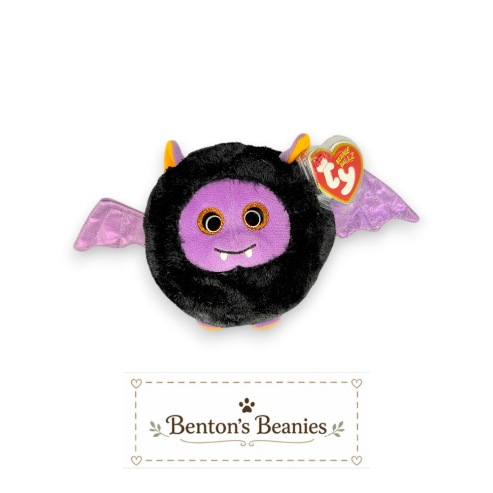 Batty the Bat Ty Beanie Ballz | Round Bat Buddy 🦇 | Mint Heart Tag ⭐
